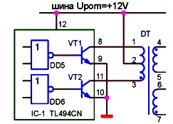 Согласующий каскад импульсного блока питания PS-200B (бестранзисторная схема с общим управлением).