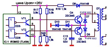 Согласующий каскад импульсного блока питания KYP-150W (транзисторная схема с общим управлением)